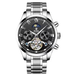 New Stainless Steel Men Watch 40mm Case Hollow Tourbillon Mechanical Wristwatch High End Luxury Fashion Business Watch