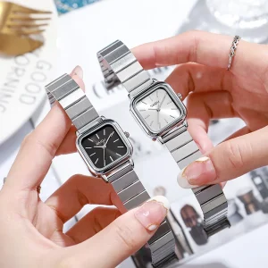New Style Fashionable Women’s Square Steel Strap Watch Everyday Life Multiple Time Zone Korean Style Niche Instagram Style