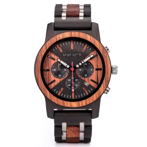 New Style Handcraft Wooden Watch OEM Stainless Steel Band Fashion Week Date Display with Logo Customized Men 38mm