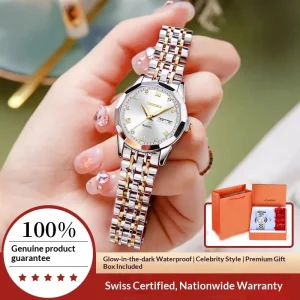 New Style Watch Fashion Women’s Watch Waterproof Luminous Double Calendar Diamond Encrusted Steel Band Watch Butterfly Buckle