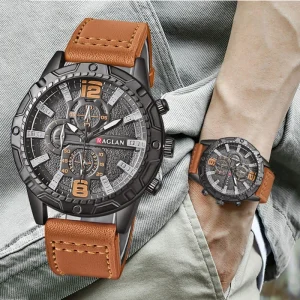 New Stylish Business Men’s Quartz Watch with Alloy Case Faux Leather Strap Pointer Dial Antique Style