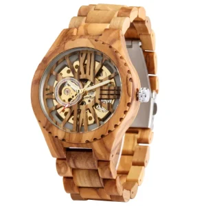 New Trending Custom Logo Solid Wood Bracelet Men’s Hollow out Design Best Quality Luxury Olive Wooden Automatic Watches
