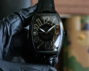 New Trendy High End Black Stainless Steel Case Genuine Leather Strap Unisex Watch Automatic Mechanical Watch