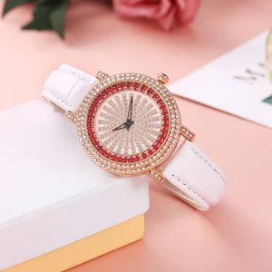 New Trendy Sparkling Red Full Floral Waterproof Women’s Watch Women’s Student Watch Fashionable and Elegant Watch