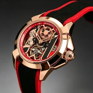 New Unisex Mechanical Watches with Rose Gold Multifunction Dial and 22mm Nylon Watchband