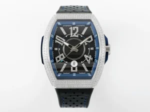 New Waterproof Diamond studded Design Stainless Steel Case Black Leather Strap Business Men’s Watch