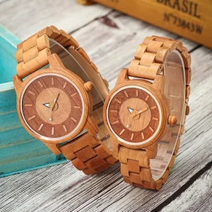 New Wood Watch for Couple Fashion Retro Red Cherry Wooden Quartz Wristwatches for Lovers Gifts Montre En Bois Homme