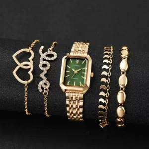 Newest Rectangle Women’s Quartz Watch Simple Fashion Metal Gold Chain Jewelry Women Set