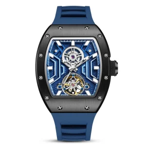 No logo Automatic Skeleton Men’s Watch Montre Homme Automatique Blue Dial Silicone Strap Fashion Mechanical Watches
