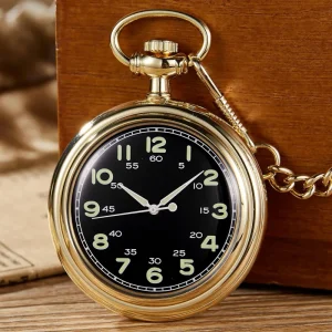 Noctilucent Fluorescent Open Face Arabic Numerals Mechanical Pocket Watch Chain Luminous Pendant Jewelry Clock Gifts