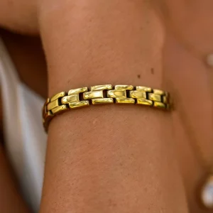 Non Tarnish 316 Stainless Steel Link Chain Bracelet 18K Gold Plated Gothic Street Wear Watch Band Style Women