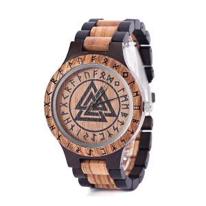 Norse Amulet Design Adjustable Band Length Japanese Movement Wooden Watch Viking Runes Valknut Viking Watch