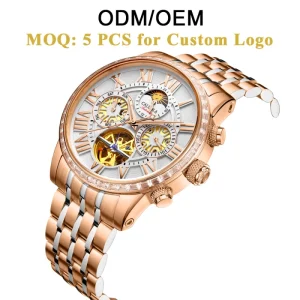 ODM/OEM Caluola Automatic Mechanical Watch Tourbillon Hollow Flywheel Skeleton Stainless Steel Analog Sapphire 22mm 42mm Dial