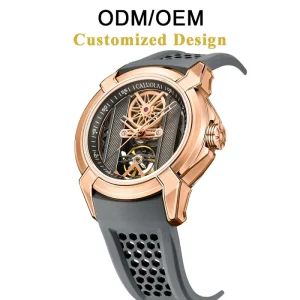 ODM OEM Full Hollow Perspective Mechanical Watch Stainless Steel Case Sport Silicone Strap Synthetic Sapphire Mirror