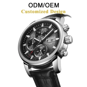 ODM OEM Multifunctional Mechanical Watch with Synthetic Sapphire Dial, Stainless Steel Case, 22mm Genuine Leather Strap