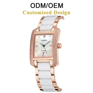 ODM OEM Quartz Fashion Charm Women’s Watch Stainless Steel Ceramic Strap 18mm Sapphire Crystal Square Simple Design