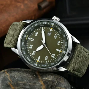 OEM 40mm Quartz Sport Luminous Men’s Watch Navy Green Nylon Braided Strap Custom Logo Design Case