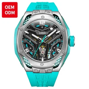 OEM 6007 Automatic Mechanical Watch Custom Skeleton Hollow Luxury Silicone Wristwatches Luminous Watch for Men