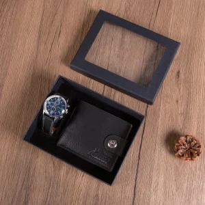 OEM Brand Gift Set Men’s Business Quartz Watch Model M2302Xin Artificial Leather Metal Buckle Father’s Day Gift