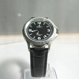 OEM Custom Damascus Steel NH35 Automatic Mechanical Watch Luxury Analog Dial Wristwatch with Genuine Leather Band for Sports