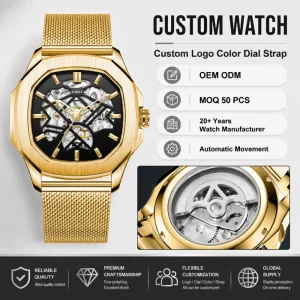 OEM Custom Logo Luxury Classic Private Label Mens Skeleton Watch For Men