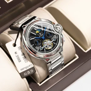 OEM Custom Logo Men’s High-End Luxury Tourbillon Watch Waterproof Business Machinery Multi-Function Dial Stainless Steel Band
