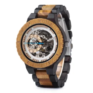 OEM Custom Logo Wooden Men’s Mechanical Automatic Movement Waterproof Watch, 48mm Dial