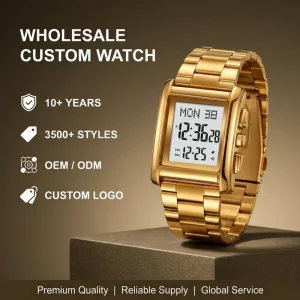 OEM Custom Made Stainless Steel Calendar Digital Watch for Men Manufacturer Waterproof Wristwatches