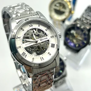 OEM Customized Men’s Skeleton Automatic Wrist Watches Classic Stainless Steel Band Luxury Business Watch