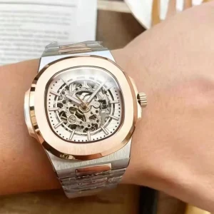 OEM Luxury Automatic Skeleton Watch Men Classic Stainless Steel Band 41mm 30m Water Resistant Mechanical Movement Business