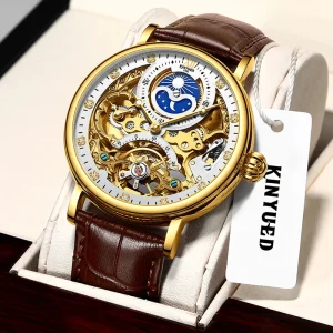 OEM Luxury Men’s Mechanical Automatic Watch Waterproof Skeleton Design Cow Leather Band Alloy Case Montre Homme