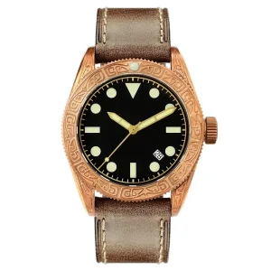 OEM Luxury Wrist Watch Men Vintage CuSn8 Bronze Carved Automatic Watch Bronze Case Dive Watch NH35 Movement