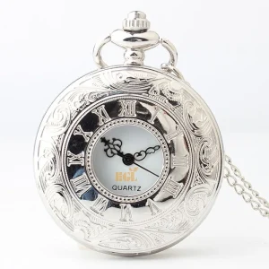 OEM Men Women Unisex Gift Chain Clock Smooth Silver Pendant Arabic Number Analog Pocket Watch