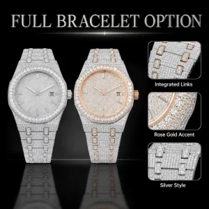OEM Men’s Sport Moissanite Diamond Mechanical Watch with Stainless Steel Case and Sapphire Crystal