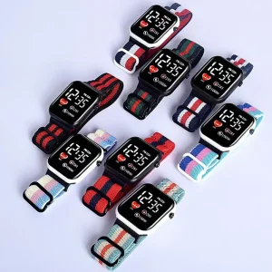 OEM New Arrival Square Cartoon Nylon Straps Elastic Band Sports Watch Elastic Belt Bracelet Digital Watch