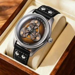 OEM ODM Automatic Mechanical Watch Wandering Hour Movement Complication Luminous Dome Sapphire Glass Wristwatch