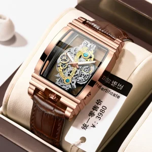 OEM ODM BINBOND 5011 Luxury Transparent Golden Case Casual Design Men Watches Quartz Skeleton Watch
