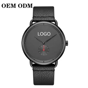 OEM ODM Black Leather Women Man Unisex Minimalist Watch