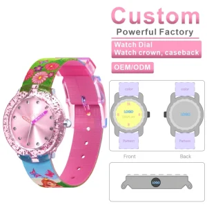OEM ODM Cartoon Charm Kids Girls Ribbon Watch Quartz Movement PC Case Pointer Dial Waterproof 3ATM