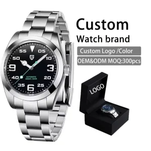 OEM ODM Custom Automatic Men’s Luxury Mechanical Watch Simple Business Style Steel Case Waterproof Luminous Design Dial