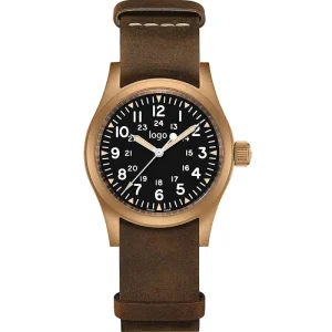 OEM/ODM Custom Bronze Case Leather Strap Sapphire Crystal Man Wrist Automatic Mechanical Dive Watch