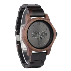 OEM ODM Custom Logo Luxury Sport Fashion Quartz Chronograph Movement Moon Phase Men Wood Watches Movement