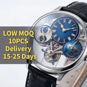 OEM ODM Custom logo Skeleton Watch 24H Rotating Globe Day Night Indicator Luxury Men Mechanical Automatic Wristwatch Low MOQ