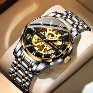 OEM ODM Men’s Fully Automatic Mechanical Watch Waterproof Stainless Steel Business Watch 20mm Band Glass