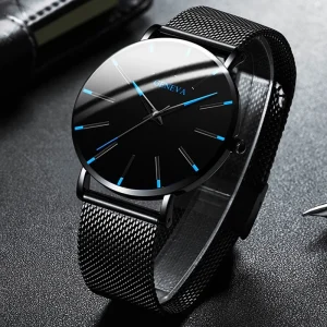 OEM ODM Minimalist Men’s Fashion Ultra Thin Watches Simple Men Business Leather Stainless Steel Mesh Belt Quartz Watch
