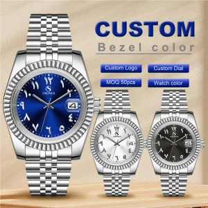 OEM ODM Private Label Low MOQ Custom Logo Stainless Steel Men’s Wrist Watch 5ATM Waterproof Automatic Mechanical Watch