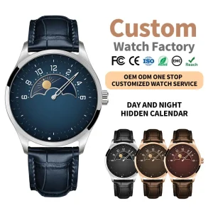 OEM ODM White Label Custom Logo Mechanical Watch 8215 Automatic Day Night Hidden Calendar Stainless Steel Sapphire Waterproof
