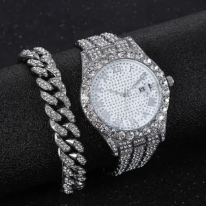 OEM ODM Women Ladies Fashion Stainless Steel Strap Square Diamond Quartz Wrist Bracelet Watches Gift Set