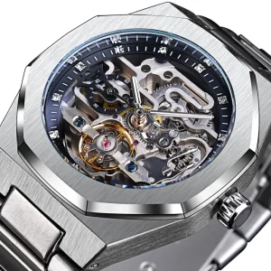 OEM Silver Automatic Watch Hollow Mens Wristwatches Luminous Current Luxury Mechanical Watches Montre Homme