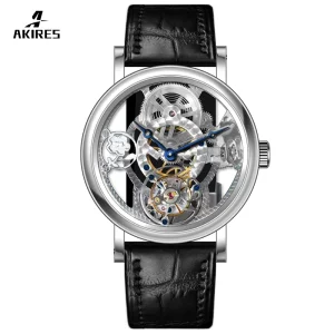 OEM Skeleton Sapphire Glass 316L Stainless Steel Leather Waterproof Tourbillon Mechanical Men Automatic Wrist Watch